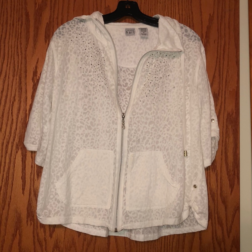 Sheer zip up 3/4 length sleeve top